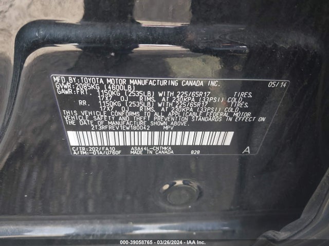 Toyota Rav4 Xle 2014 2T3RFREV1EW180042 Image 9