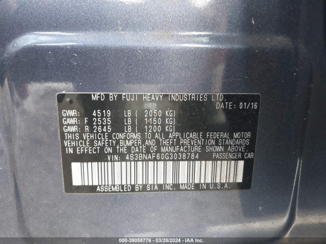 Subaru Legacy 2.5i Premium 2016 4S3BNAF60G3038784 Image 9