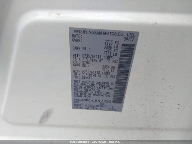 Nissan Pathfinder Sv 2017 5N1DR2MN5HC682792 Image 9