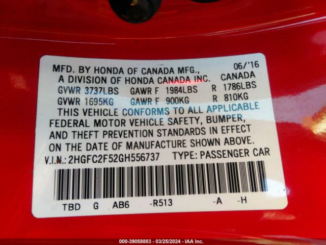 2HGFC2F52GH556737 Honda Civic Lx