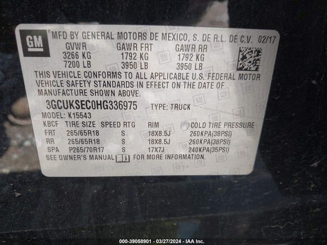 Chevrolet Silverado 1500 2lz 2017 3GCUKSEC0HG336975 Image 9