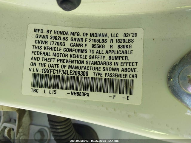 Honda CIVIC EX 2020 19XFC1F34LE209309 Image 9