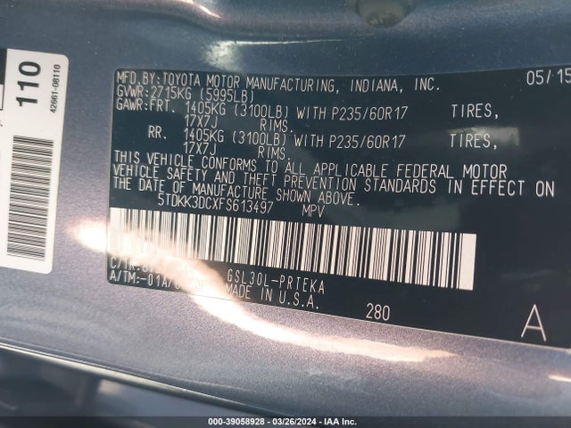 Toyota Sienna Le 8 Passenger 2015 5TDKK3DCXFS613497 Image 9