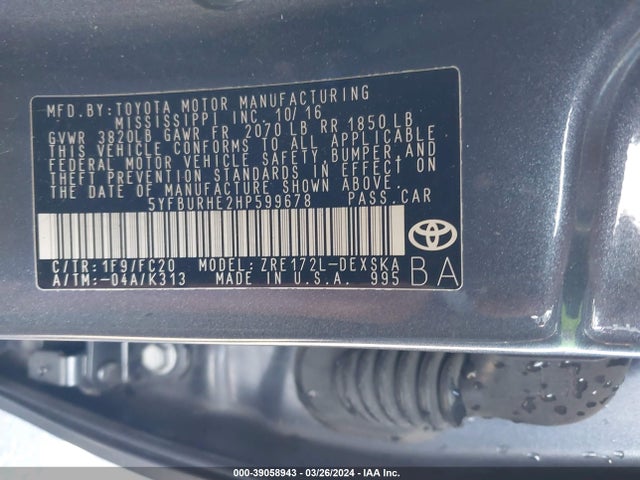 Toyota COROLLA SE 2017 5YFBURHE2HP599678 Image 9