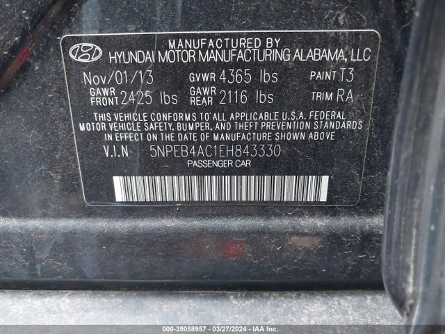 Hyundai SONATA GLS 2014 5NPEB4AC1EH843330 Image 9