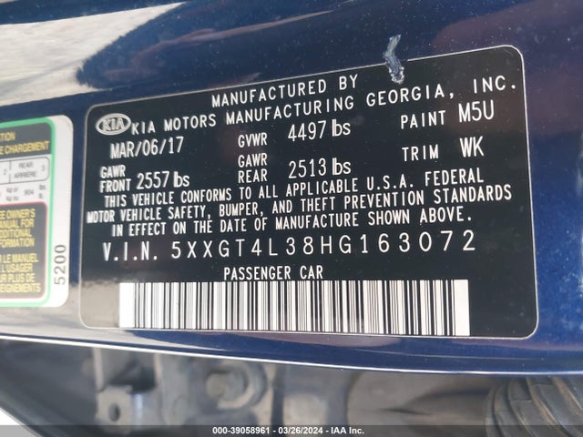 KIA Optima Lx 2017 5XXGT4L38HG163072 Image 9