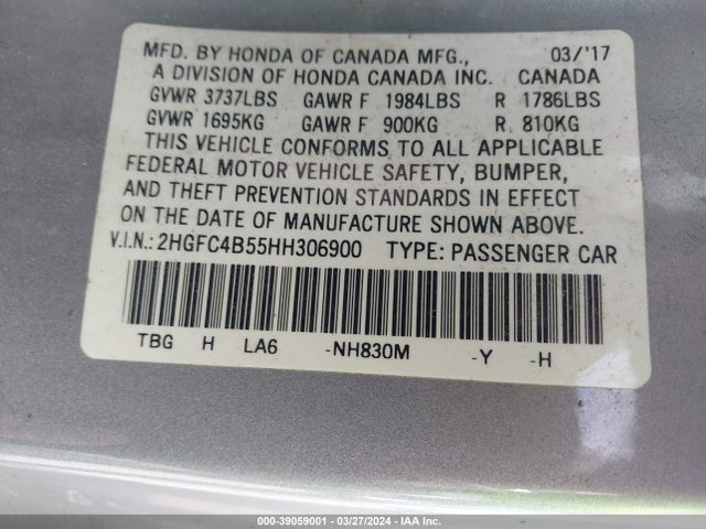 Honda Civic Lx 2017 2HGFC4B55HH306900 Image 9