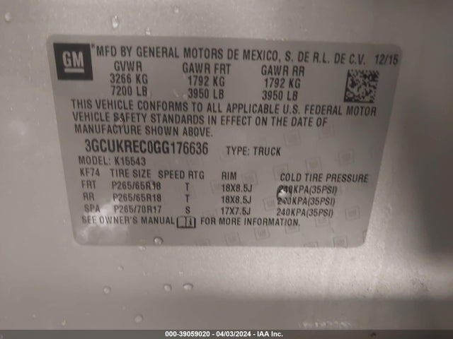 Chevrolet Silverado 1500 2lt 2016 3GCUKREC0GG176636 Image 9