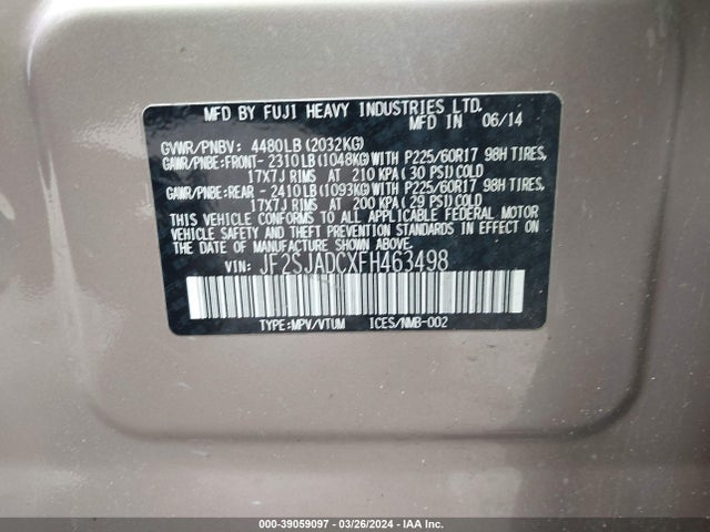 Subaru Forester 2.5i Premium 2015 JF2SJADCXFH463498 Image 9