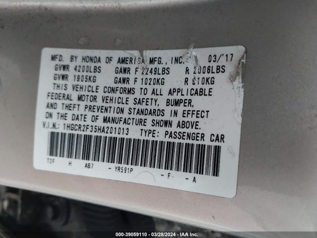 Honda ACCORD LX 2017 1HGCR2F35HA201013 Image 9