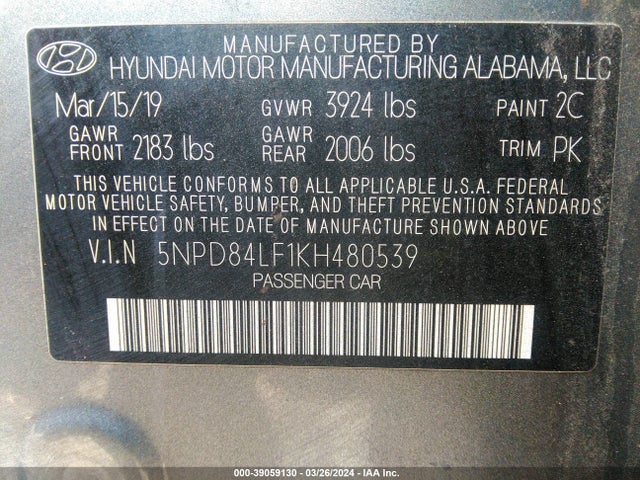 Hyundai ELANTRA SEL 2019 5NPD84LF1KH480539 Image 9