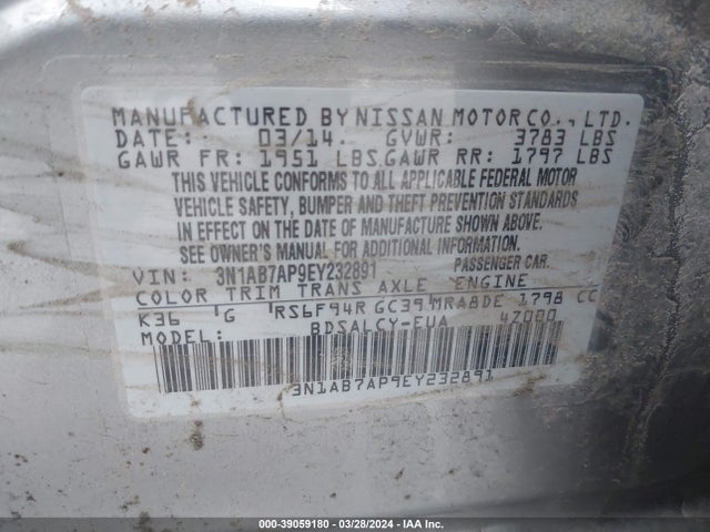 Nissan SENTRA S 2014 3N1AB7AP9EY232891 Image 9