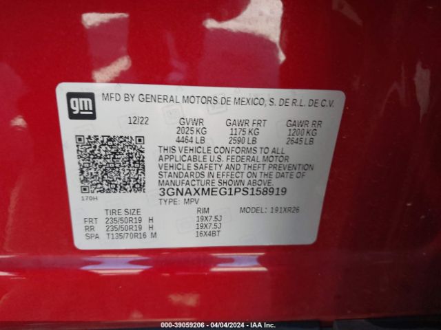 3GNAXMEG1PS158919 Chevrolet Equinox Fwd Rs