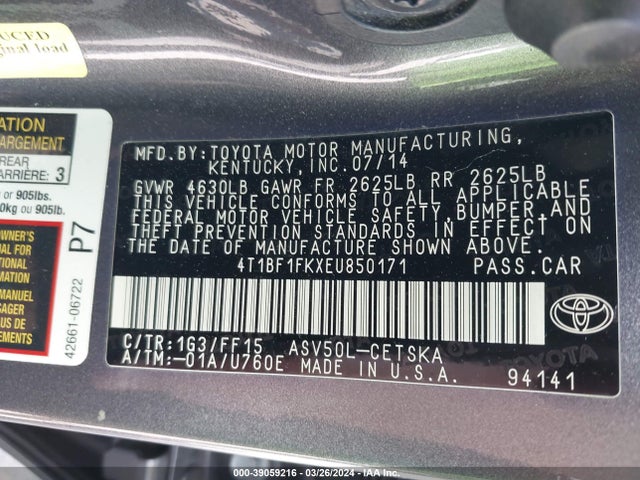 Toyota CAMRY SE 2014 4T1BF1FKXEU850171 Image 9
