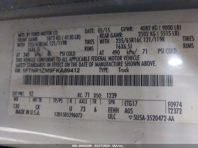 Ford Transit-250 2015 1FTNR1ZM9FKA89412 Image 9