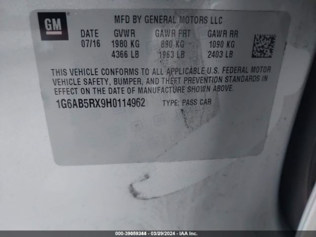 1G6AB5RX9H0114962 Cadillac ATS LUXURY
