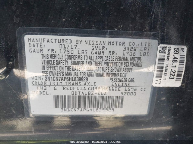 Nissan Versa 1.6 Sv 2017 3N1CN7AP6HL839929 Image 9