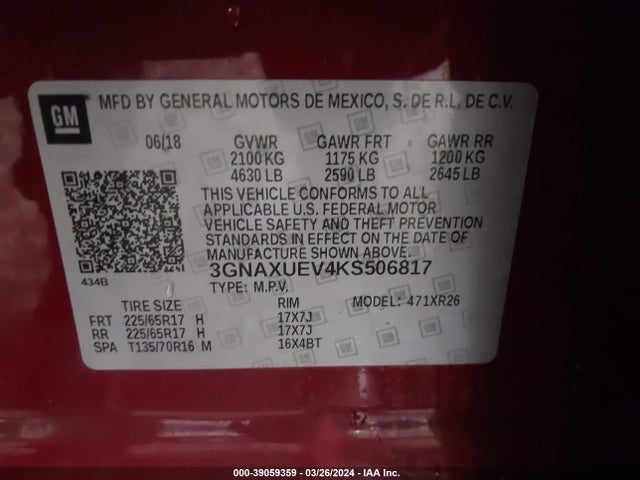 Chevrolet EQUINOX LT 2019 3GNAXUEV4KS506817 Image 9