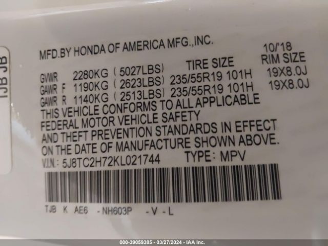 5J8TC2H72KL021744 Acura Rdx Advance Package