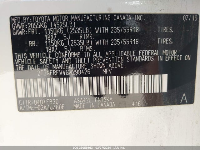 Toyota RAV4 SE 2016 2T3NFREV4GW298426 Image 9