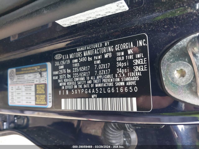 KIA Sorento 3.3l Lx 2020 5XYPG4A52LG616650 Image 9