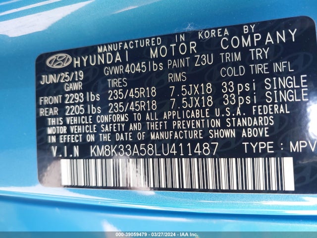 Hyundai Kona Limited 2020 KM8K33A58LU411487 Image 9