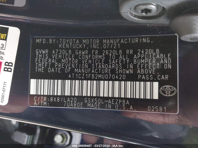 Toyota AVALON LIMITED 2021 4T1CZ1FB2MU070420 Image 9