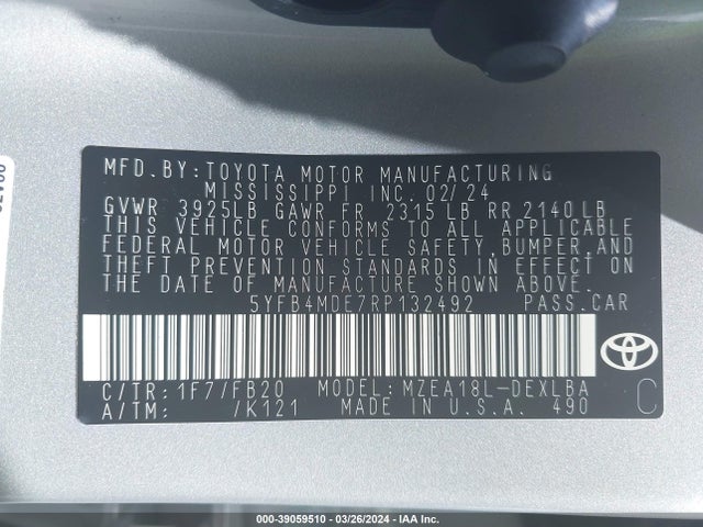 Toyota COROLLA LE 2024 5YFB4MDE7RP132492 Image 9