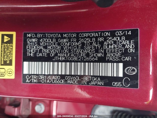 Lexus ES 350 2014 JTHBK1GG8E2126564 Image 9