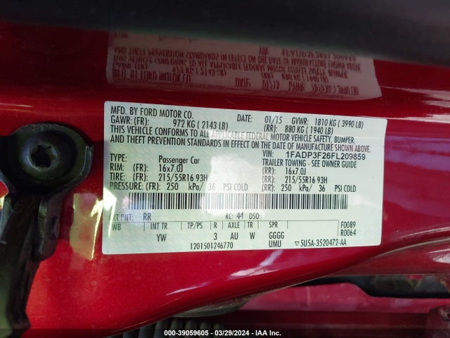 Ford FOCUS SE 2015 1FADP3F26FL209859 Image 9