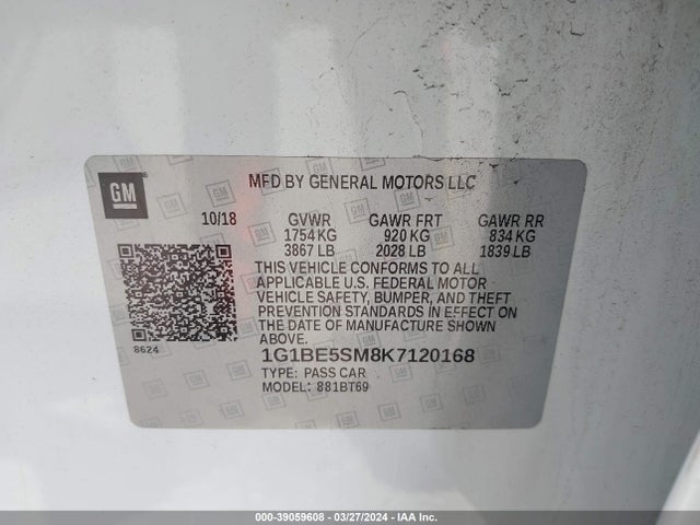 Chevrolet CRUZE LT 2019 1G1BE5SM8K7120168 Image 9