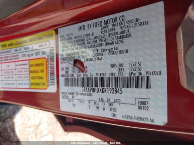 3FA6P0HDXKR193845 Ford FUSION SE