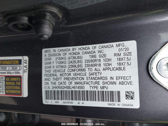 Honda Cr-v Awd Ex 2020 2HKRW2H58LH614593 Image 9