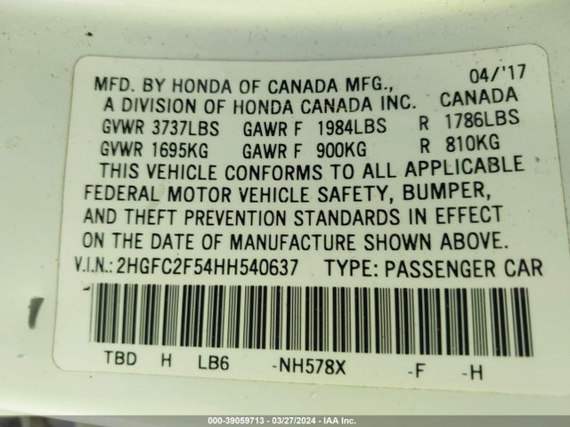 Honda Civic Lx 2017 2HGFC2F54HH540637 Image 8