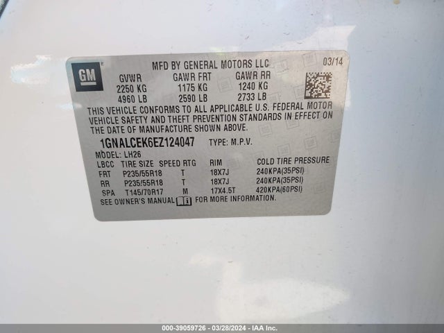 Chevrolet Equinox 2lt 2014 1GNALCEK6EZ124047 Image 9