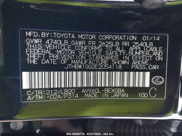 Lexus ES 300H 2014 JTHBW1GG2E2054118 Image 9