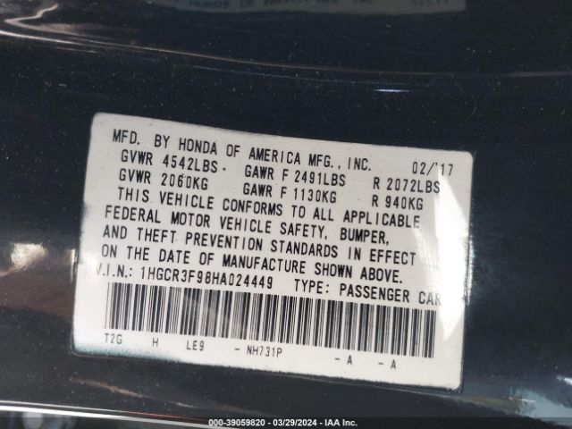 1HGCR3F98HA024449 Honda Accord Touring V6