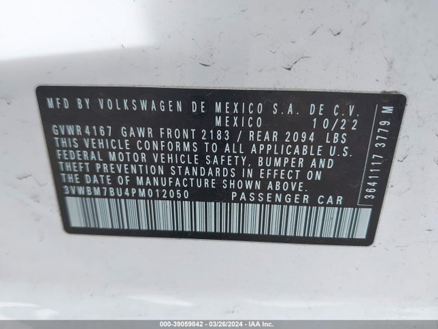 3VWBM7BU4PM012050 Volkswagen Jetta 1.5t Sport