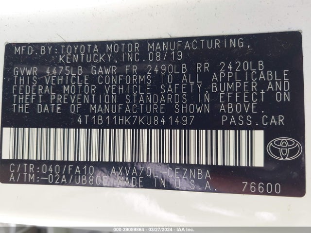 Toyota CAMRY LE 2019 4T1B11HK7KU841497 Image 9