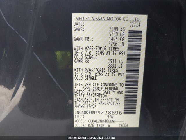 Nissan Frontier Sv 2014 1N6AD0ER9EN728696 Image 9