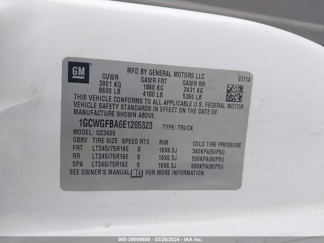 Chevrolet Express 2500 Work Van 2014 1GCWGFBA6E1205323 Image 9