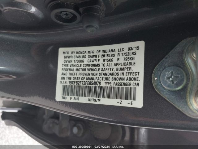 19XFB2F72FE054078 Honda CIVIC SE