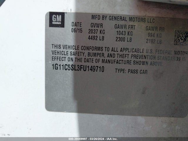 Chevrolet MALIBU 1LT 2015 1G11C5SL3FU149710 Image 9