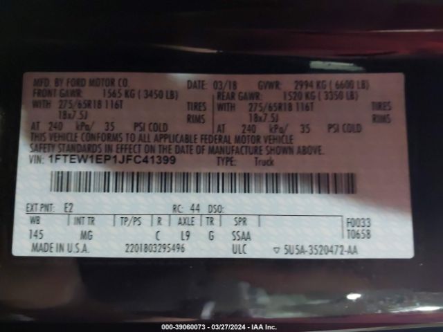 1FTEW1EP1JFC41399 Ford F-150 Xlt