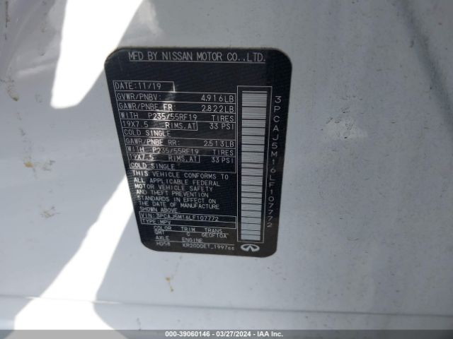 3PCAJ5M16LF107772 Infiniti Qx50 Luxe