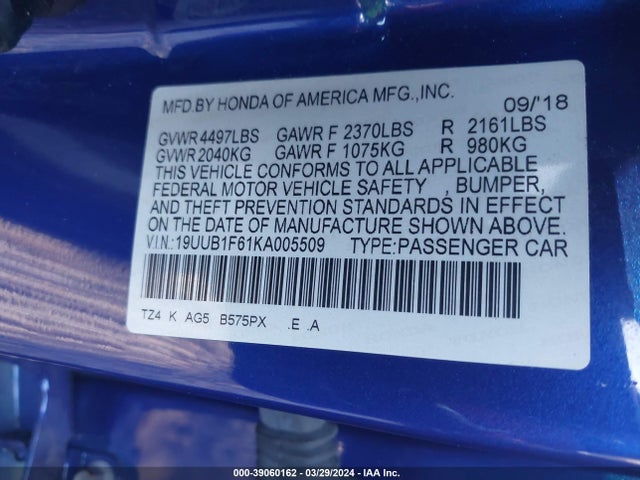 19UUB1F61KA005509 Acura Tlx Tech   A-spec Pkgs