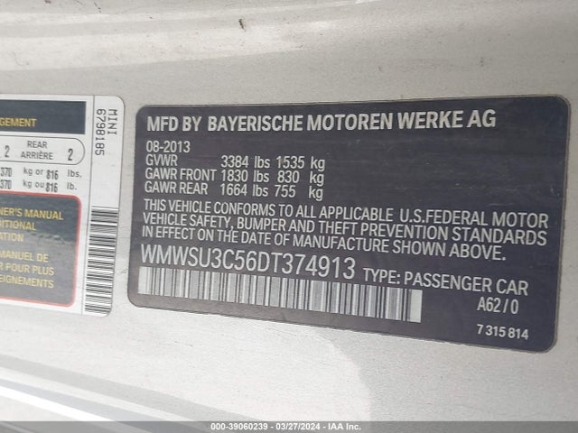 2013 MINI HARDTOP WMWSU3C56DT374913 Photo 8