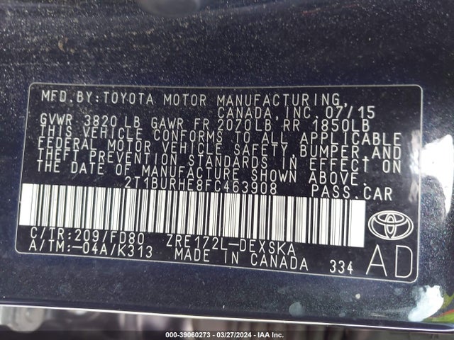 Toyota Corolla S Plus 2015 2T1BURHE8FC463908 Image 9