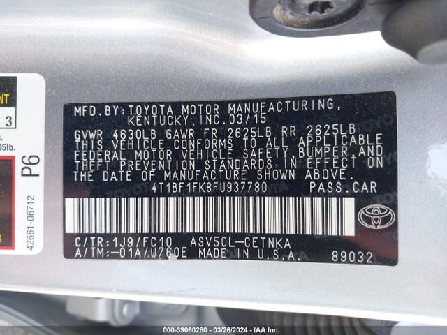 Toyota CAMRY LE 2015 4T1BF1FK8FU937780 Image 9