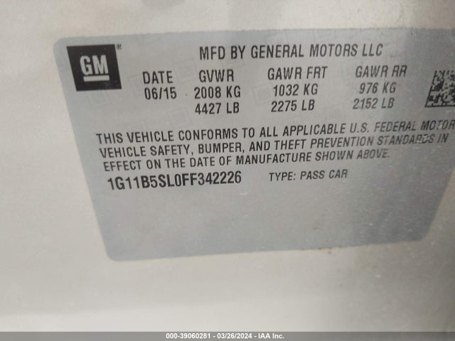 Chevrolet MALIBU LS 2015 1G11B5SL0FF342226 Image 9